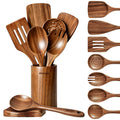 9-Piece Natural Teak Utensil Set with Spoon Rest