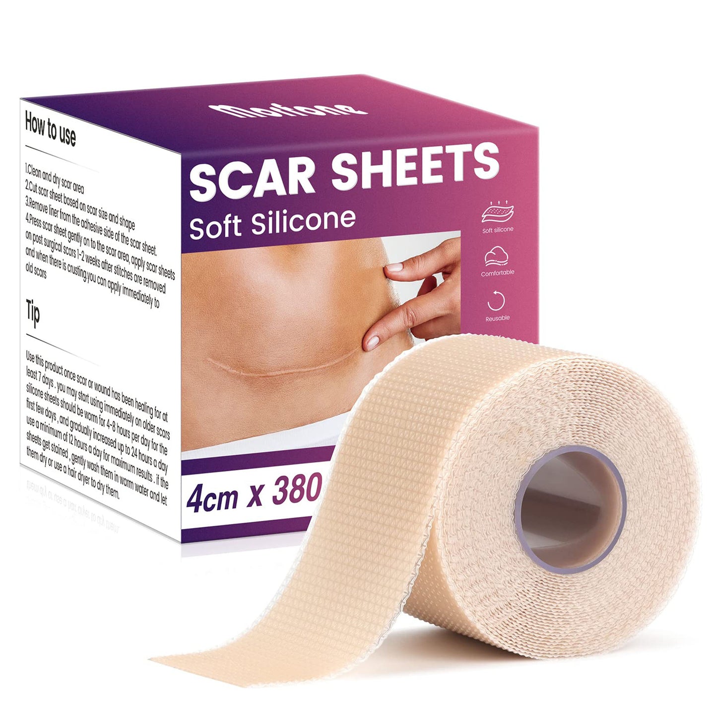 Silicone Scar Sheets (1.6” x 150” Roll-3.8M), Morfone Silicone Scar Tape