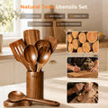 9-Piece Natural Teak Utensil Set with Spoon Rest