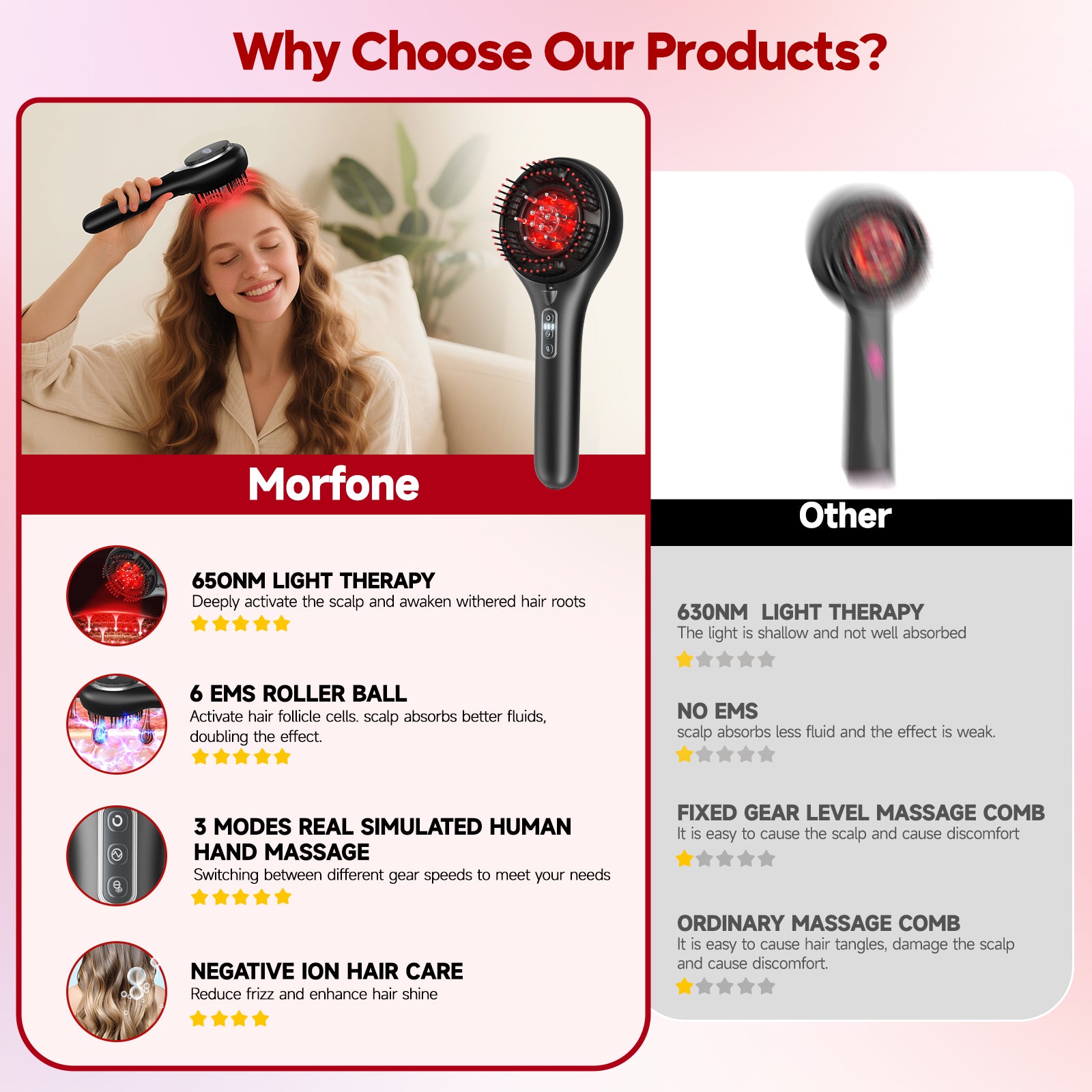 Red Light & Massage Scalp Care Comb