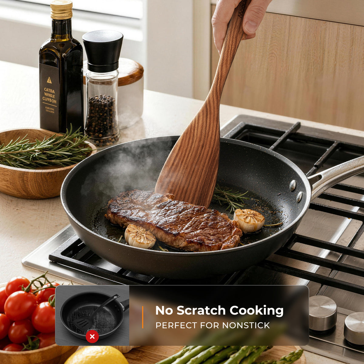 9-Piece Natural Teak Utensil Set with Spoon Rest