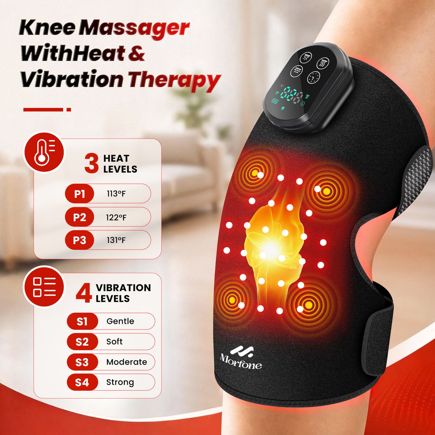 Knee Massager with Heat and Red Light Therapy and Vibration