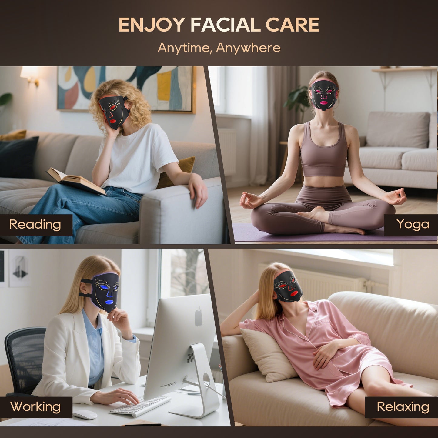 Red Light Therapy for Face, 4 Modes Led Face Mask Light Therapy with Remote