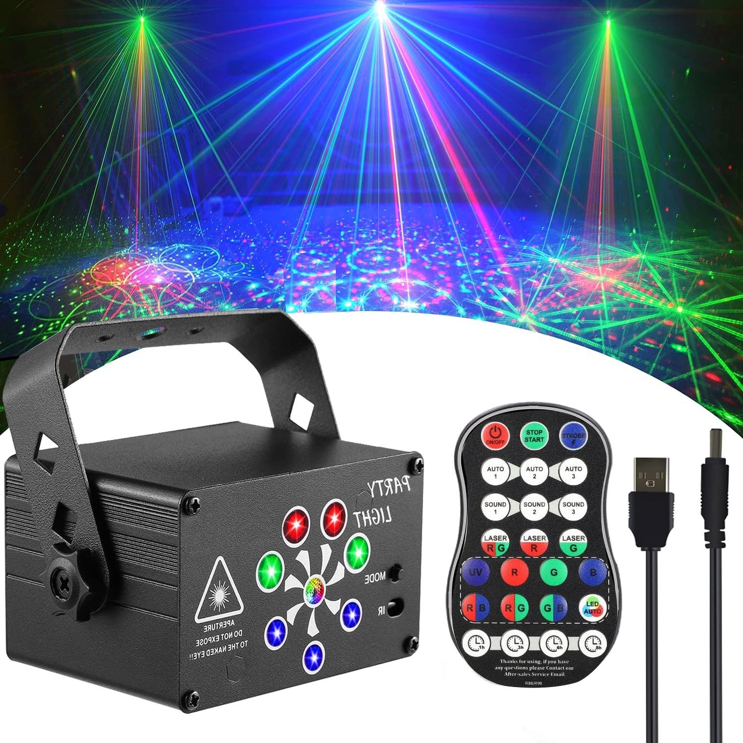 Party DJ Lights with Remote Control, Portable Mini Disco Ball Stage Light, Sound Activated USB Powered Bright RGB Led Projector Strobe Lamp for Halloween Room Decor Birthday Gift Bar Rave Xmas Show