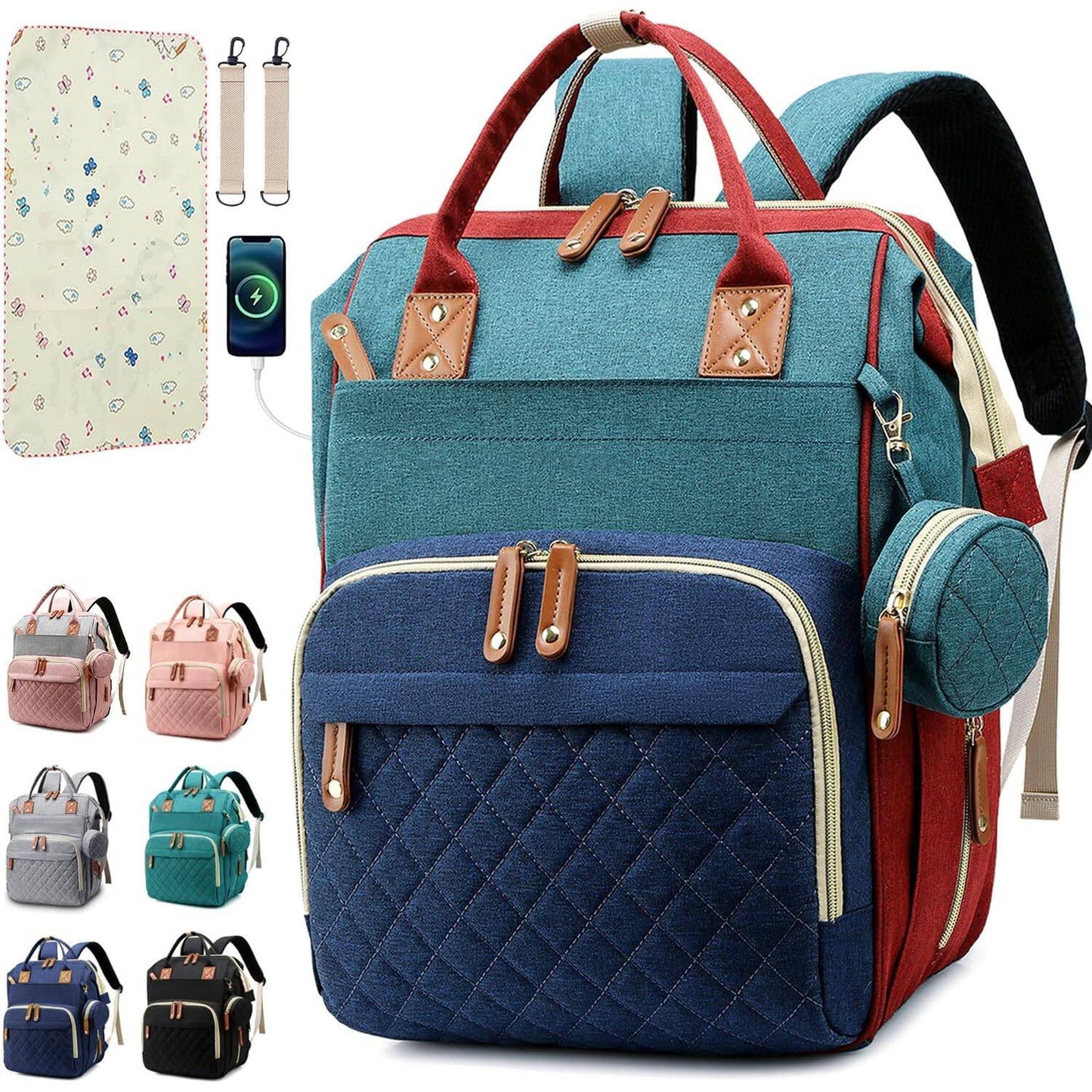 Diaper Bag Backpack Baby Bag, Baby Girl Boy Diaper Bag for Dad Mom with Pad, 16 Pockets, Pacifier Case, Large Diaper Bag Unisex for Travel