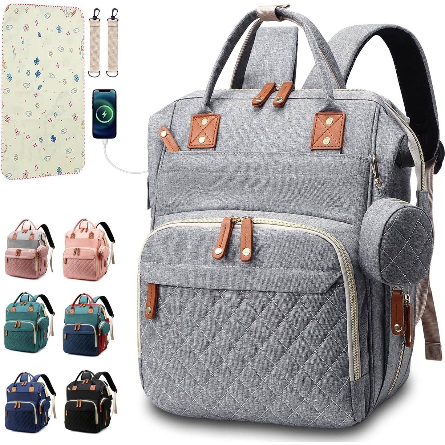 Diaper Bag Backpack Baby Bag, Baby Girl Boy Diaper Bag for Dad Mom with Pad, 16 Pockets, Pacifier Case, Large Diaper Bag Unisex for Travel