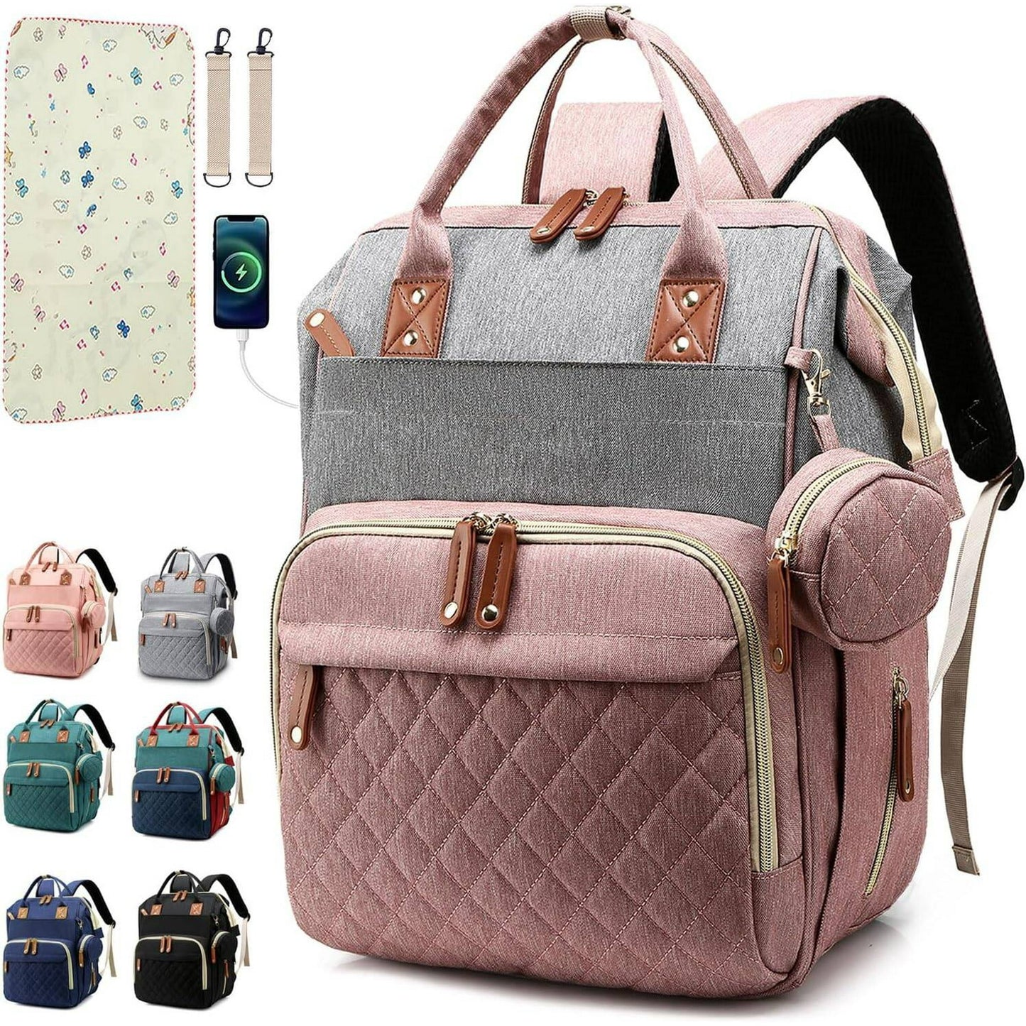 Diaper Bag Backpack Baby Bag, Baby Girl Boy Diaper Bag for Dad Mom with Pad, 16 Pockets, Pacifier Case, Large Diaper Bag Unisex for Travel