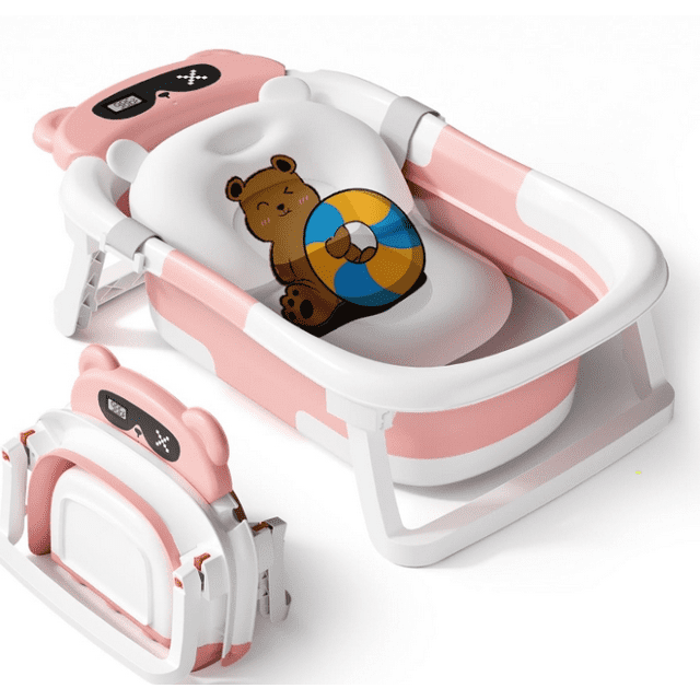 Morfone Collapsible Baby Bathtub, Baby Bath Tub with Soft Cushion & Thermometer