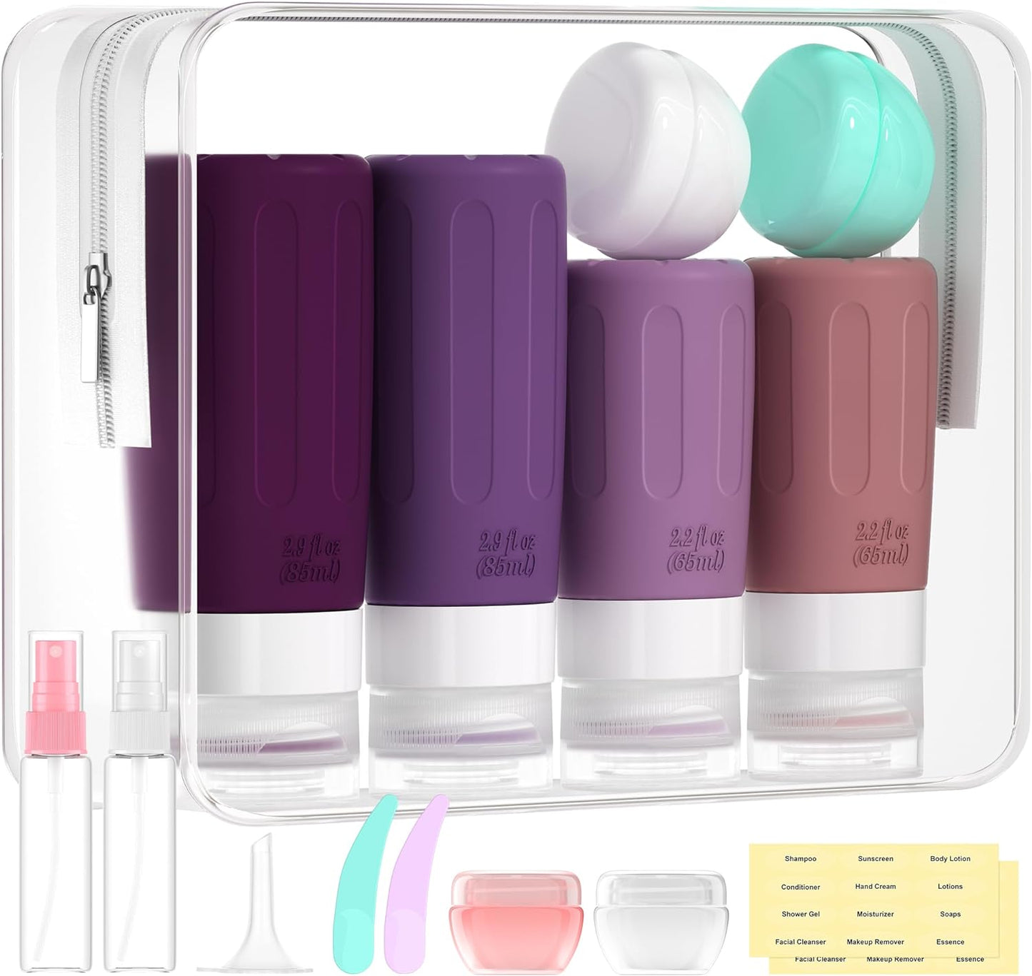 Morfone 16 Pack Travel Bottles Set for Toiletries Purple