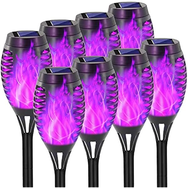 Outdoor Halloween Decorations, 8 Pack Purple Halloween Lights Outdoor with Flickering Flame for Halloween Outdoor Decor, Halloween Solar Lights for Outside Halloween Decoration