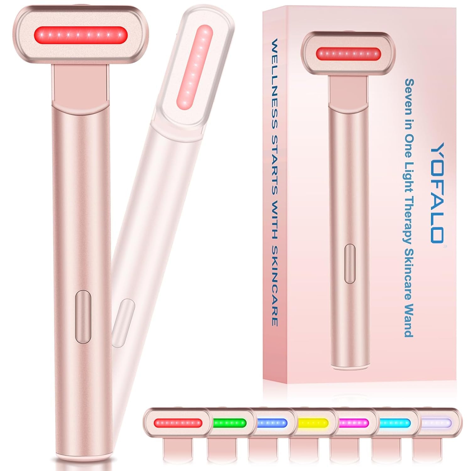 Red Light Therapy for Face, 7 in 1 LED Light Therapy Eye Equipment for Skin Care at Home Red Light Therapy Face Massager Skin Rejuvenation Light (Rose Golden)