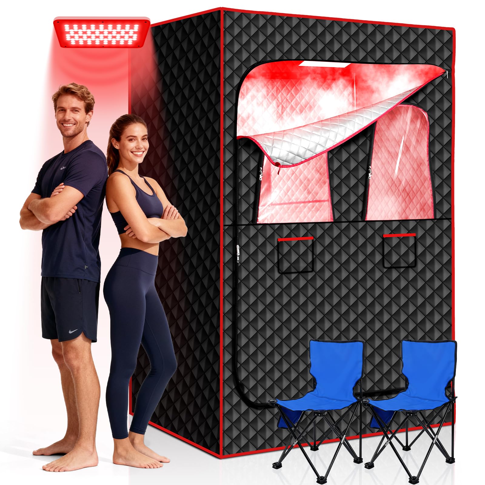 2-Person Portable Infrared Steam Sauna with 660nm Red Light & 2 Steamers