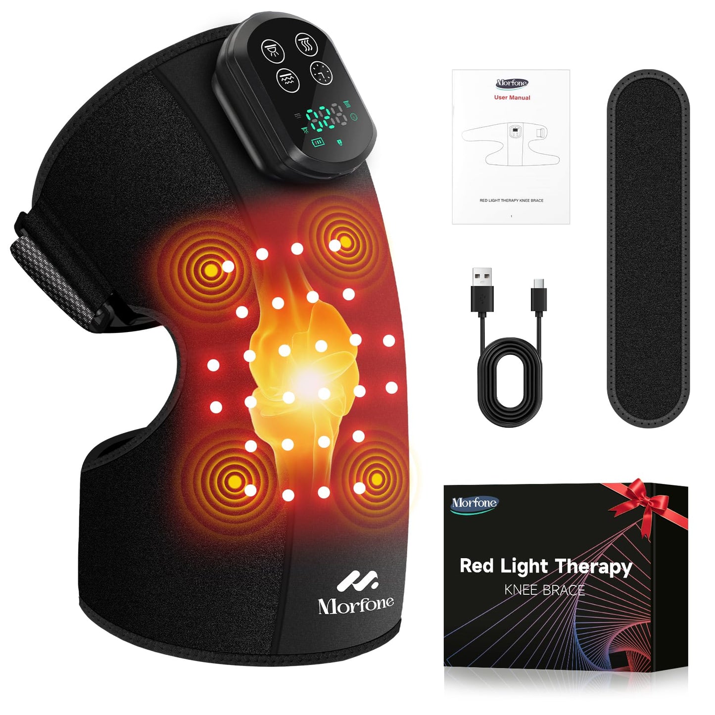 Knee Red Light Therapy - 3 Vibration Modes, 4 Heat Levels, Wireless