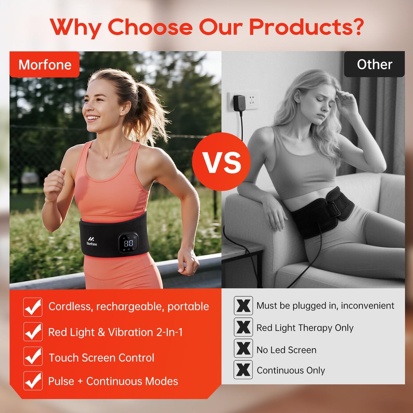 Cordless Red Light Therapy Belt -- Heating Massage Pad for Pain Relief