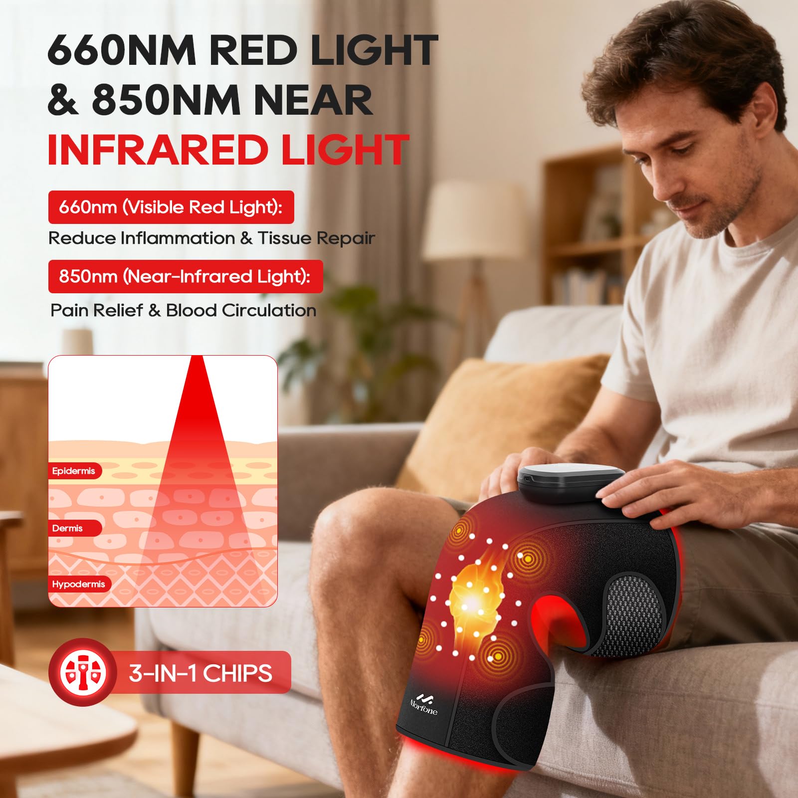 Knee Red Light Therapy - 3 Vibration Modes, 4 Heat Levels, Wireless