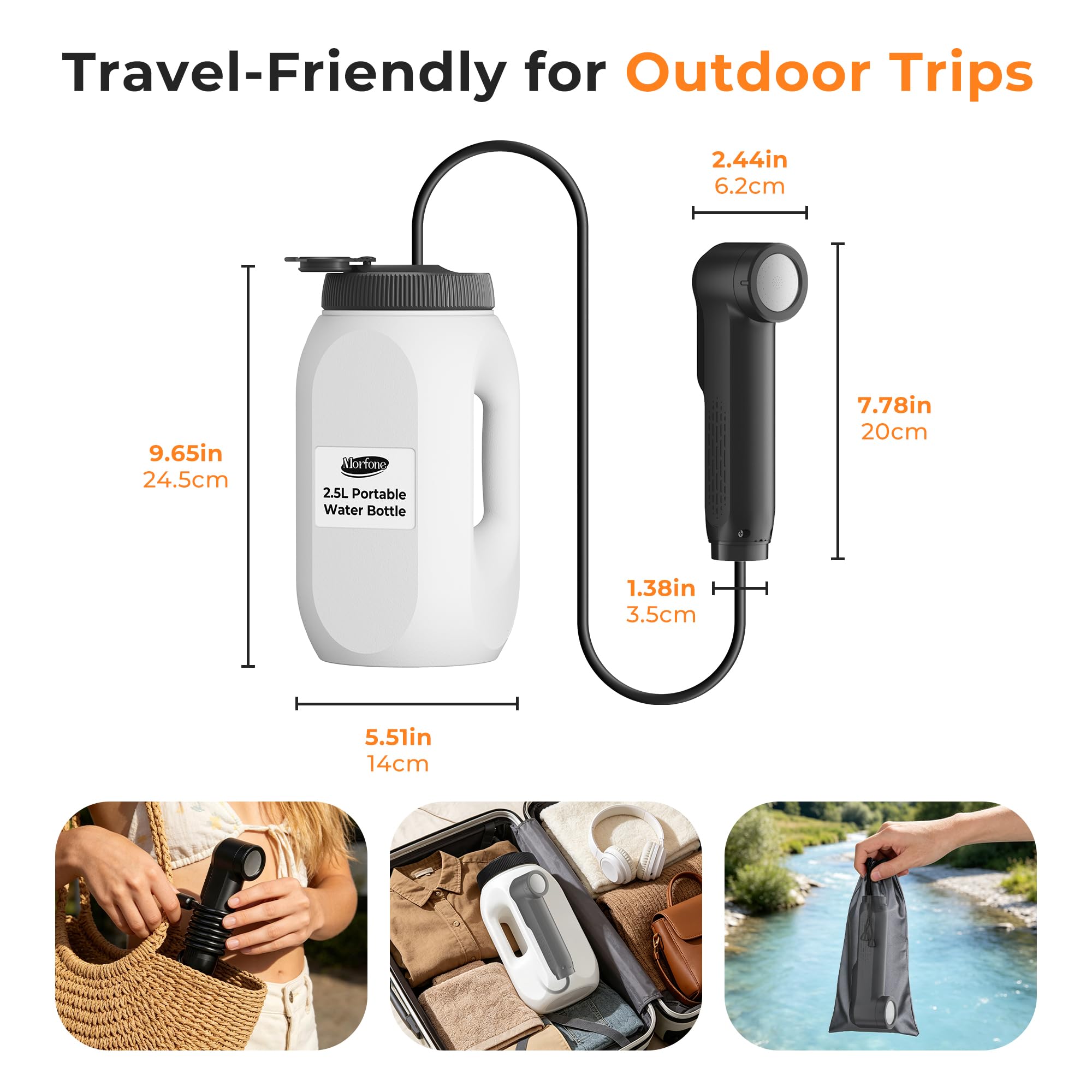 Portable Bidet for Travel Electric Handheld Sprayer 2.5L Large Tank