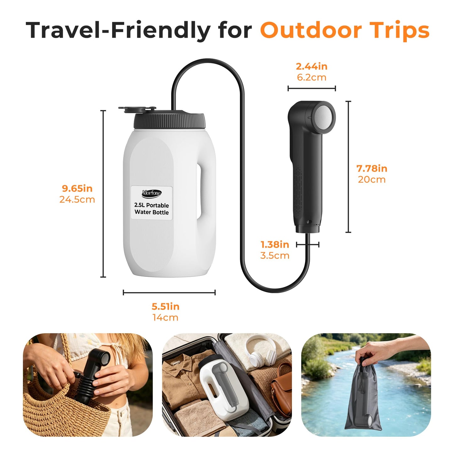 Portable Bidet for Travel Electric Handheld Sprayer 2.5L Large Tank