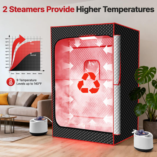 2-Person Portable Infrared Steam Sauna with 660nm Red Light & 2 Steamers