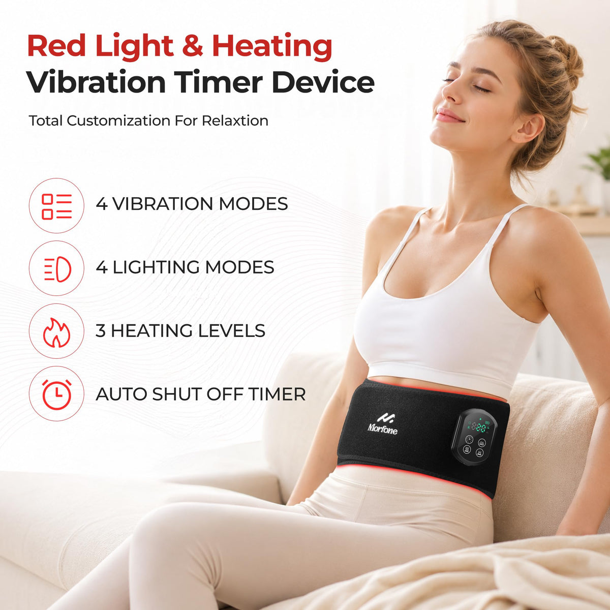 Cordless Red Light Therapy Belt for Body, Heat & Vibration, 660nm 850nm