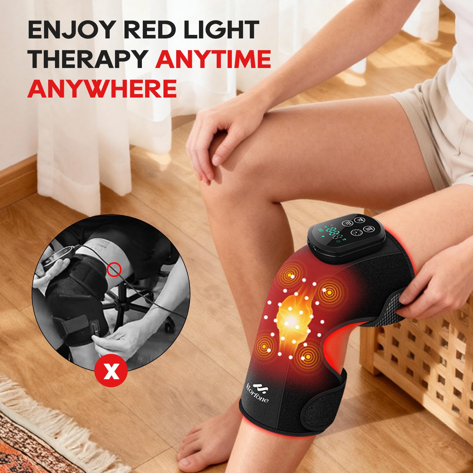 Knee Red Light Therapy - 3 Vibration Modes, 4 Heat Levels, Wireless