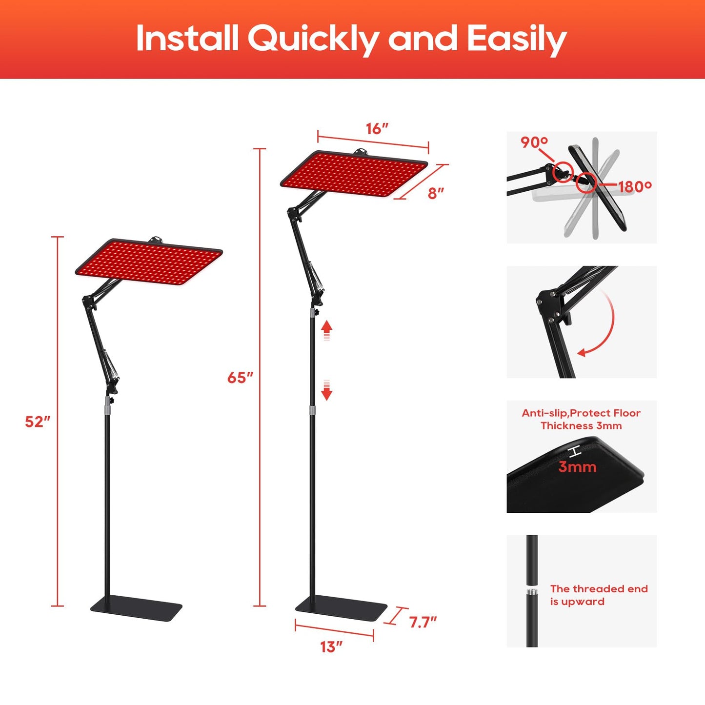 Red light Therapy Lamp Device with Large Panel and Stable Stand at Home