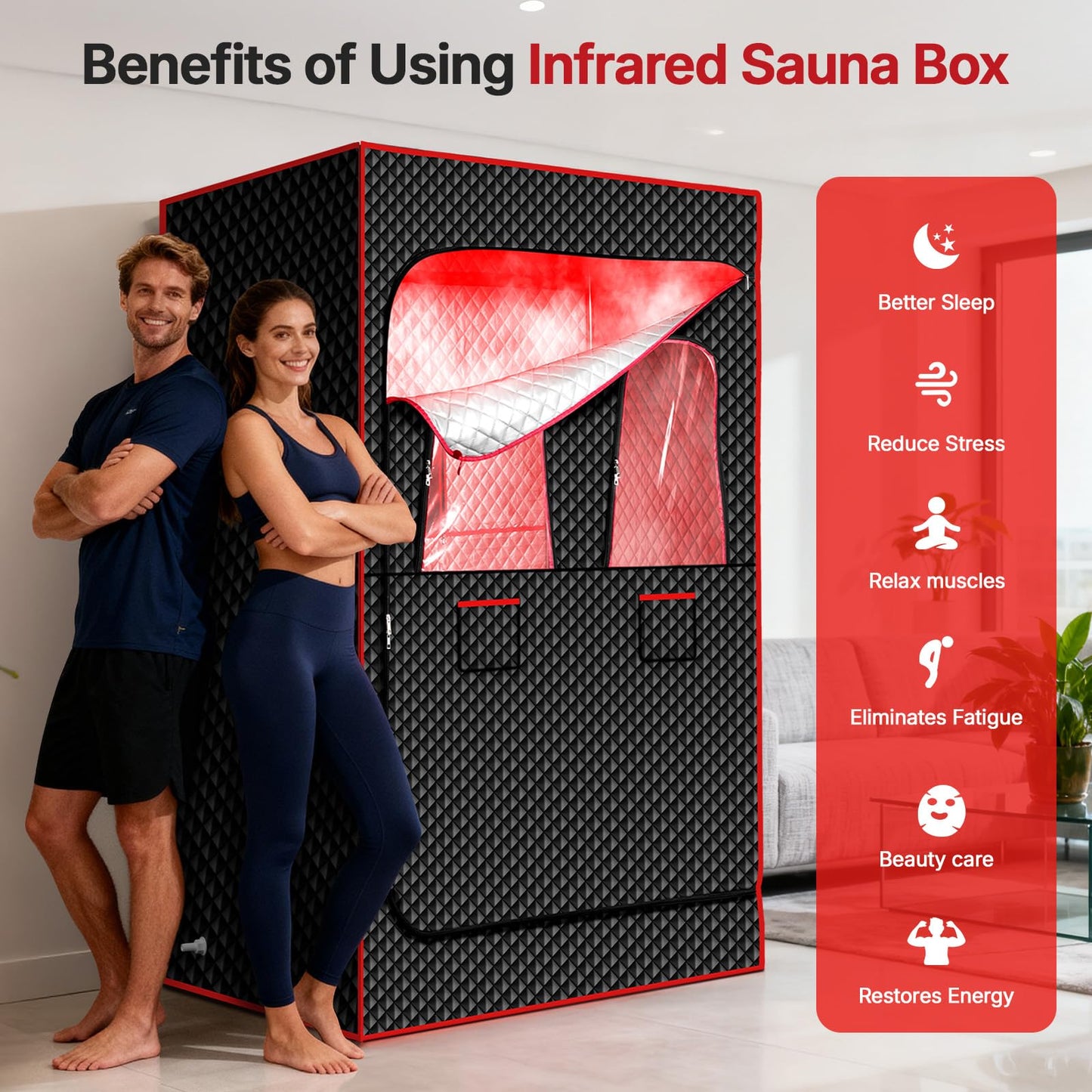 2-Person Portable Infrared Steam Sauna with 660nm Red Light & 2 Steamers