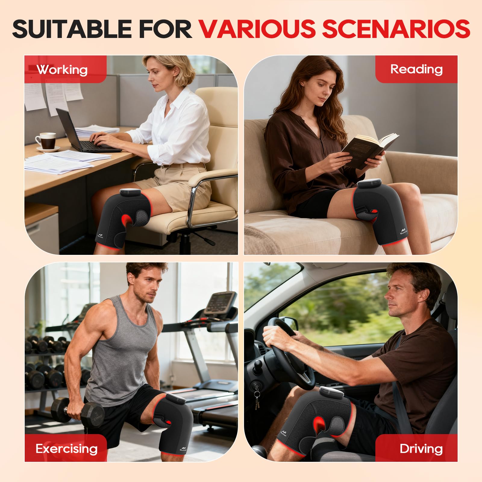 Knee Red Light Therapy - 3 Vibration Modes, 4 Heat Levels, Wireless