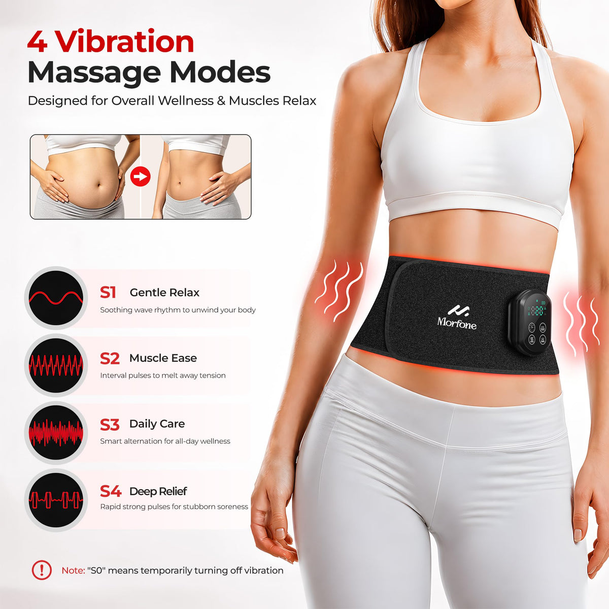 Cordless Red Light Therapy Belt for Body, Heat & Vibration, 660nm 850nm