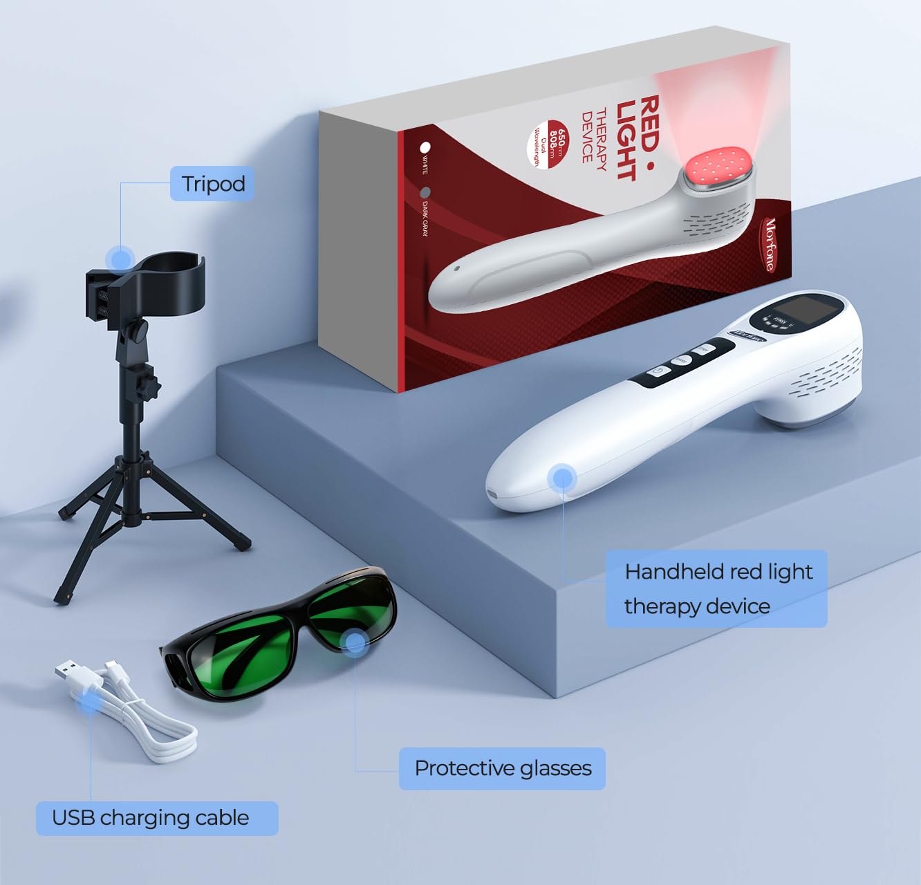 Handheld Red & Near-Infrared Light Therapy Wand with Stand & Glasses