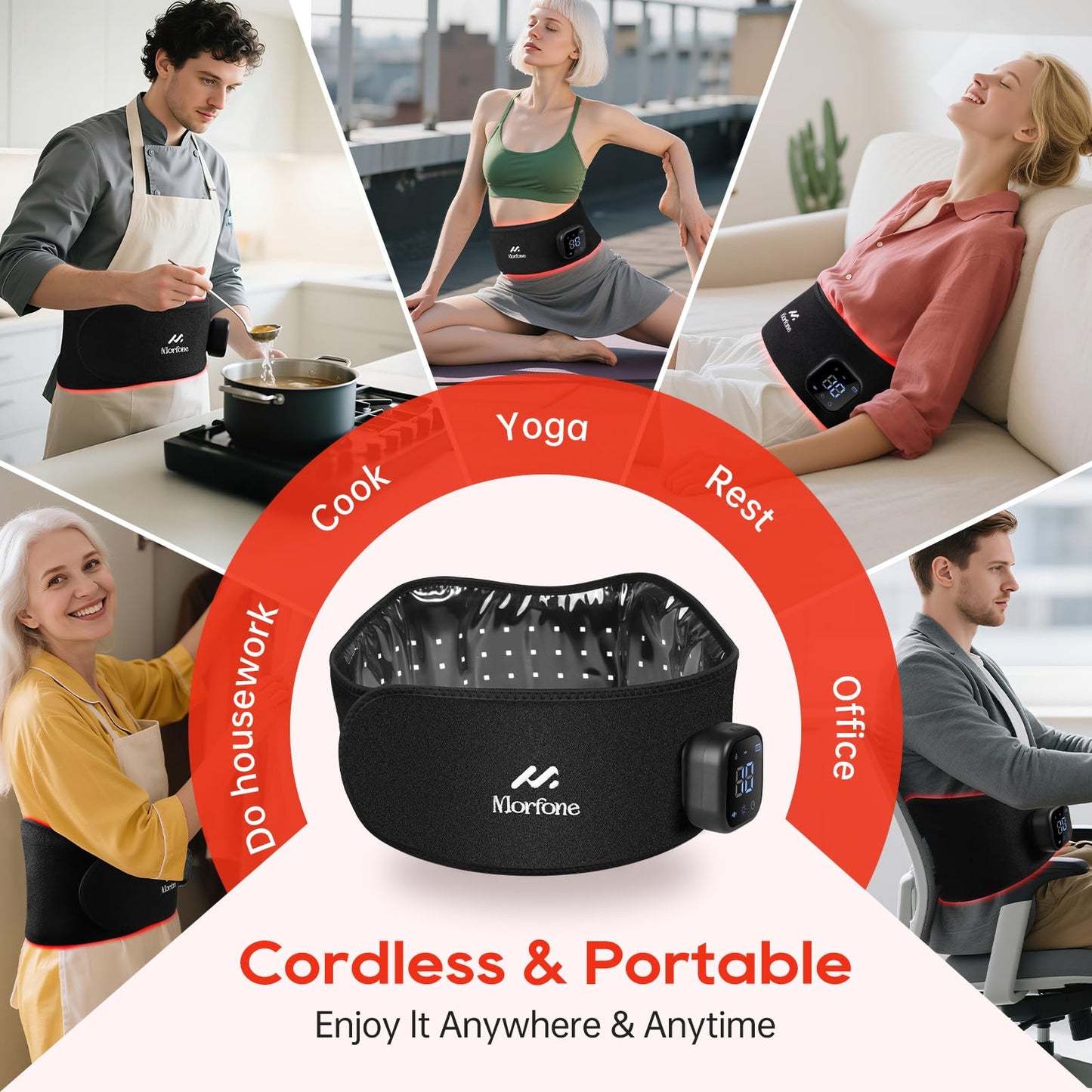 Cordless Red Light Therapy Belt -- Heating Massage Pad for Pain Relief