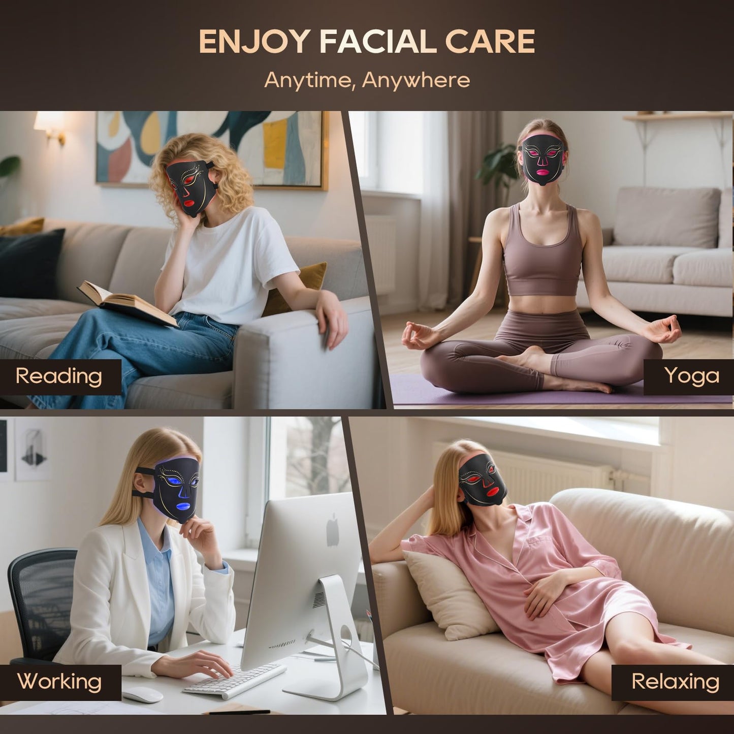 LED Red Light Therapy Mask for Face – 4 Modes, Timer, Home Use
