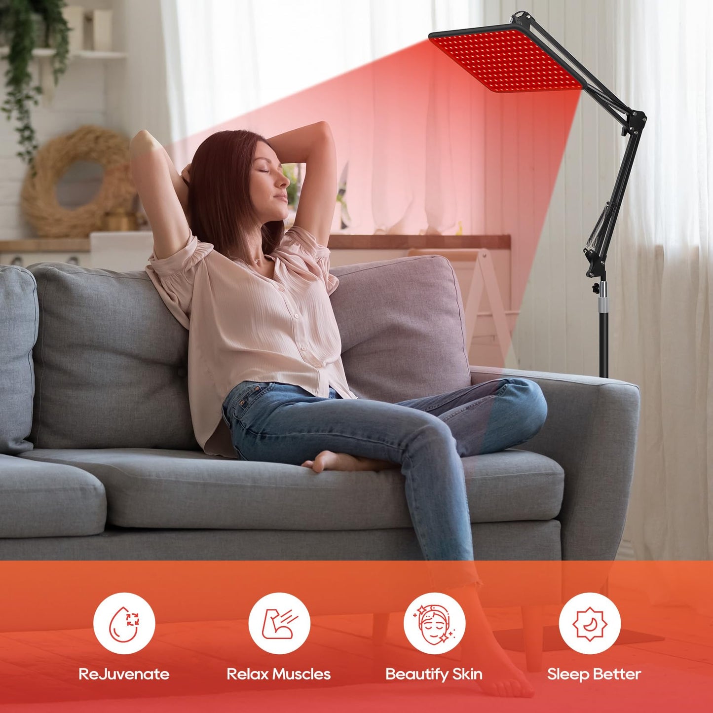 Red light Therapy Lamp Device with Large Panel and Stable Stand at Home