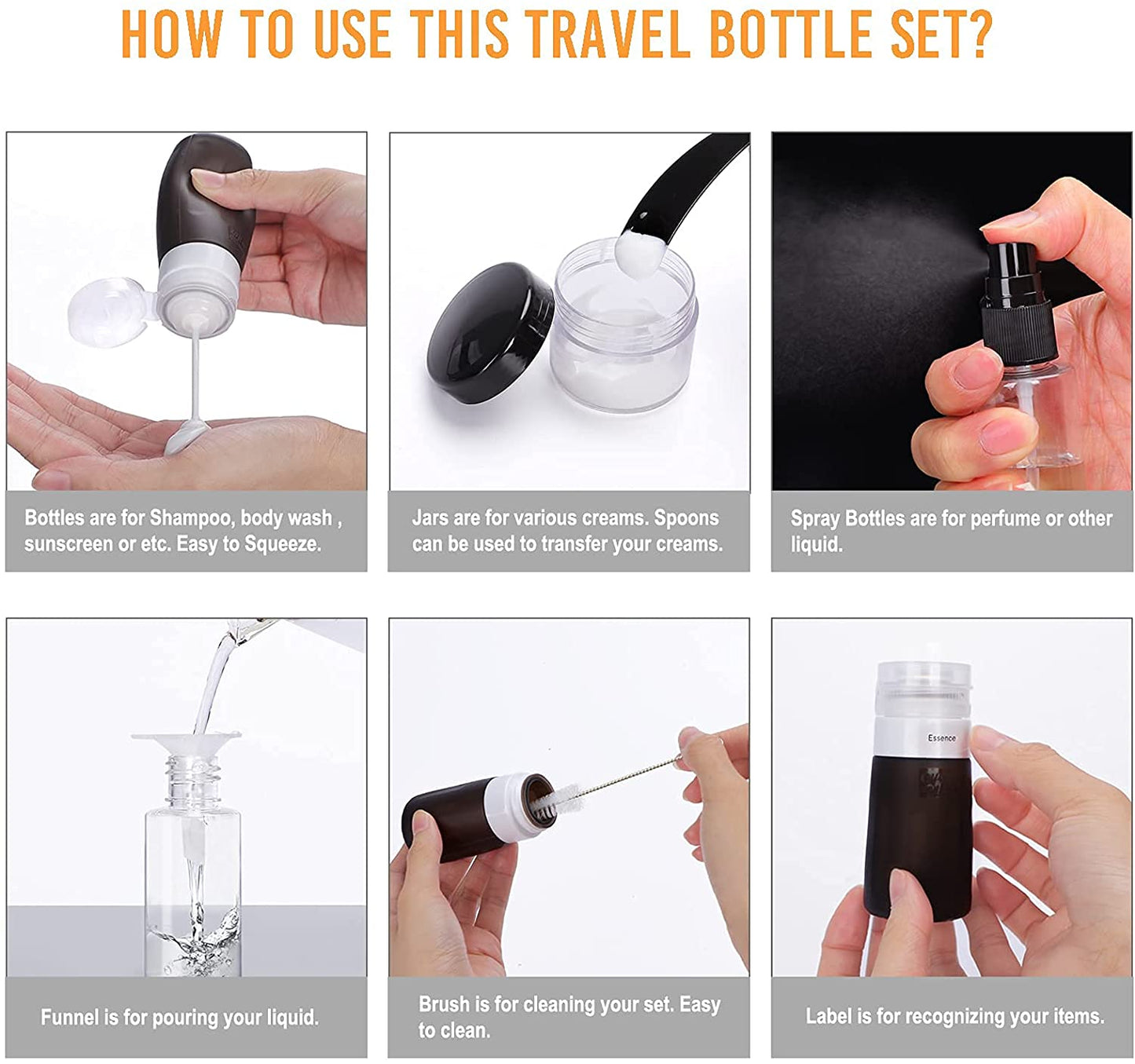 16 Pcs/Pack Silicone Travel Bottles Set